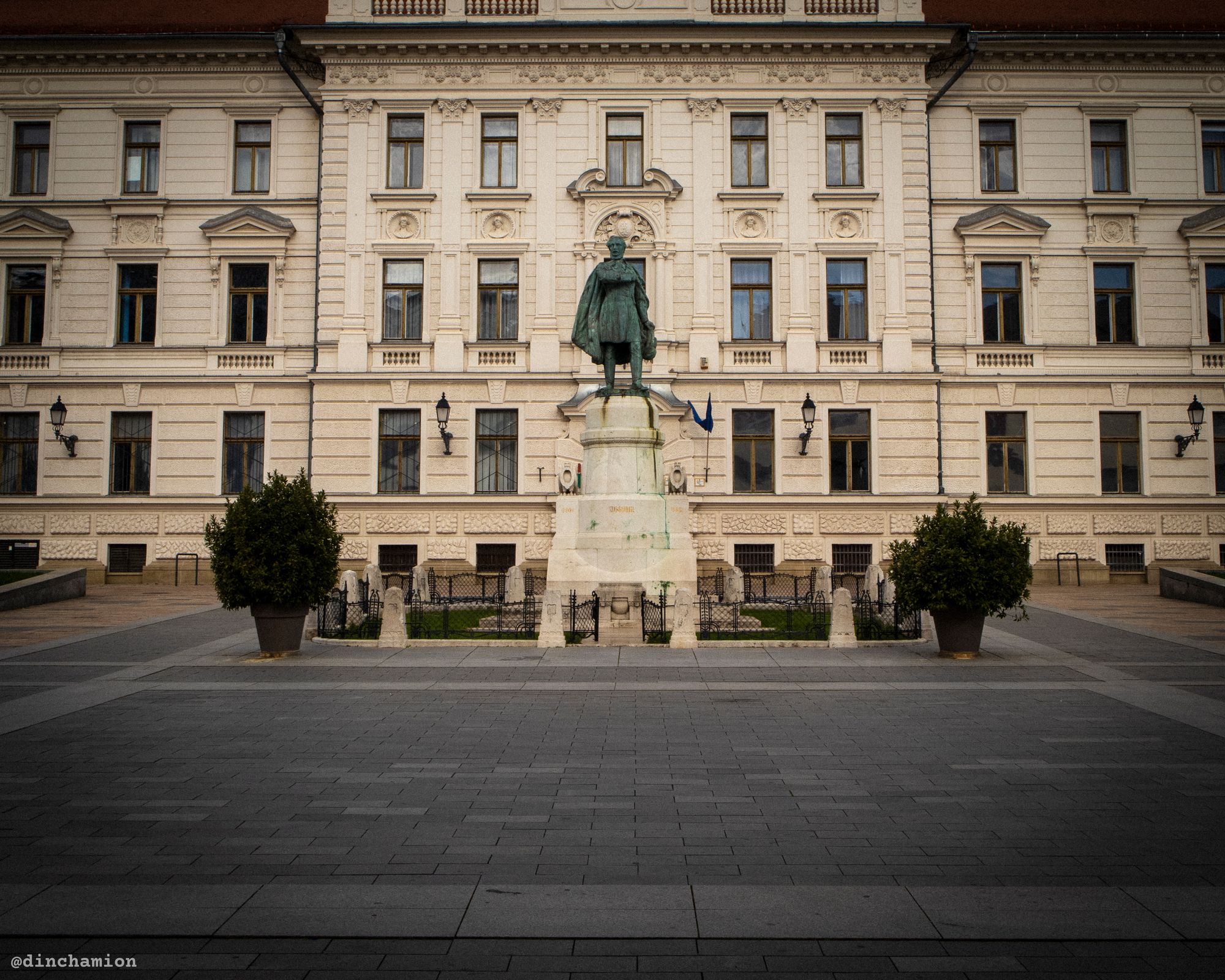 The statue of Lajos Kossuth in the middle of the square named after him in Pécs, Hungary.